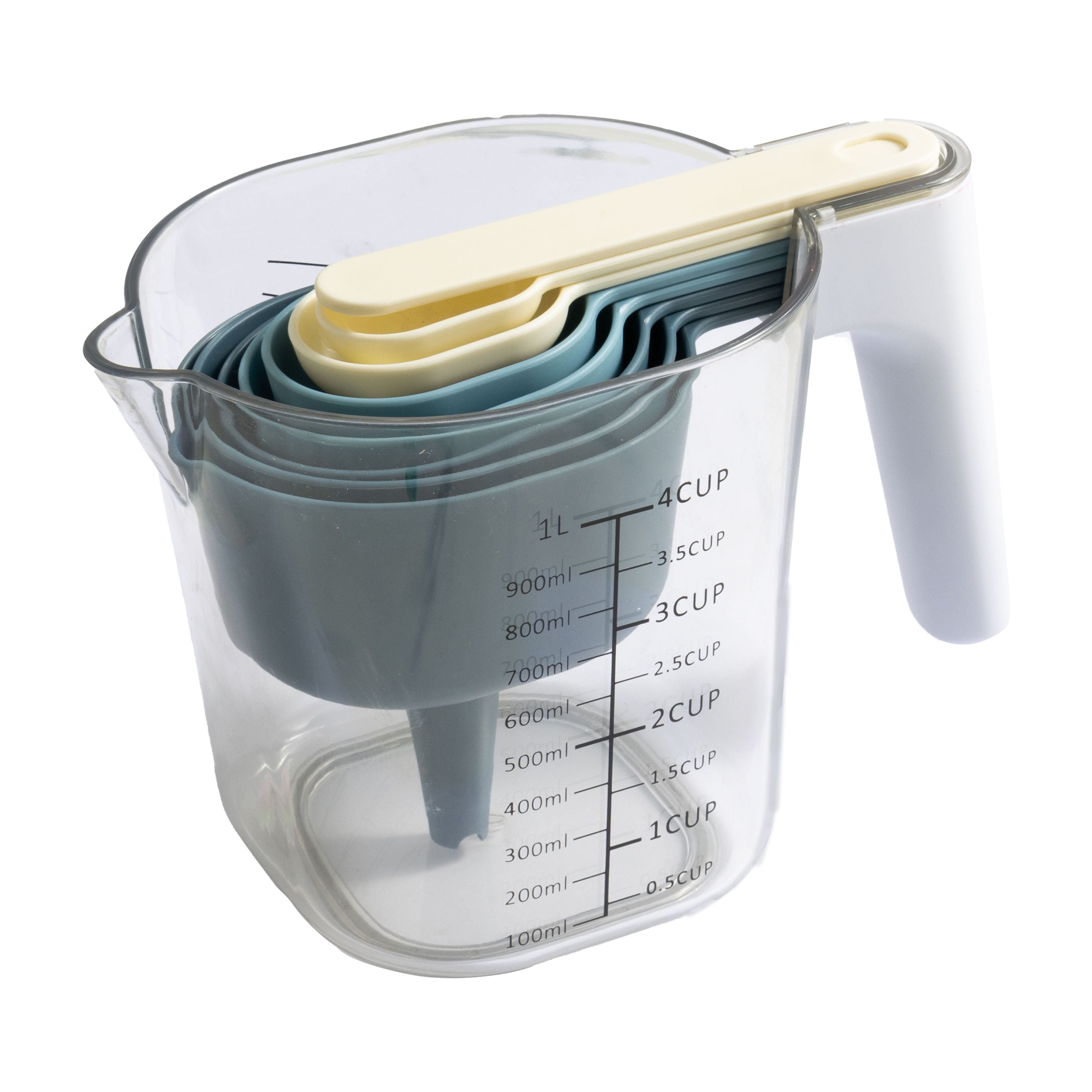Mainstays 9-Piece Stackable Measuring Set Kitchen Tools for Cooking, 7.48" L, Blue - Image 2