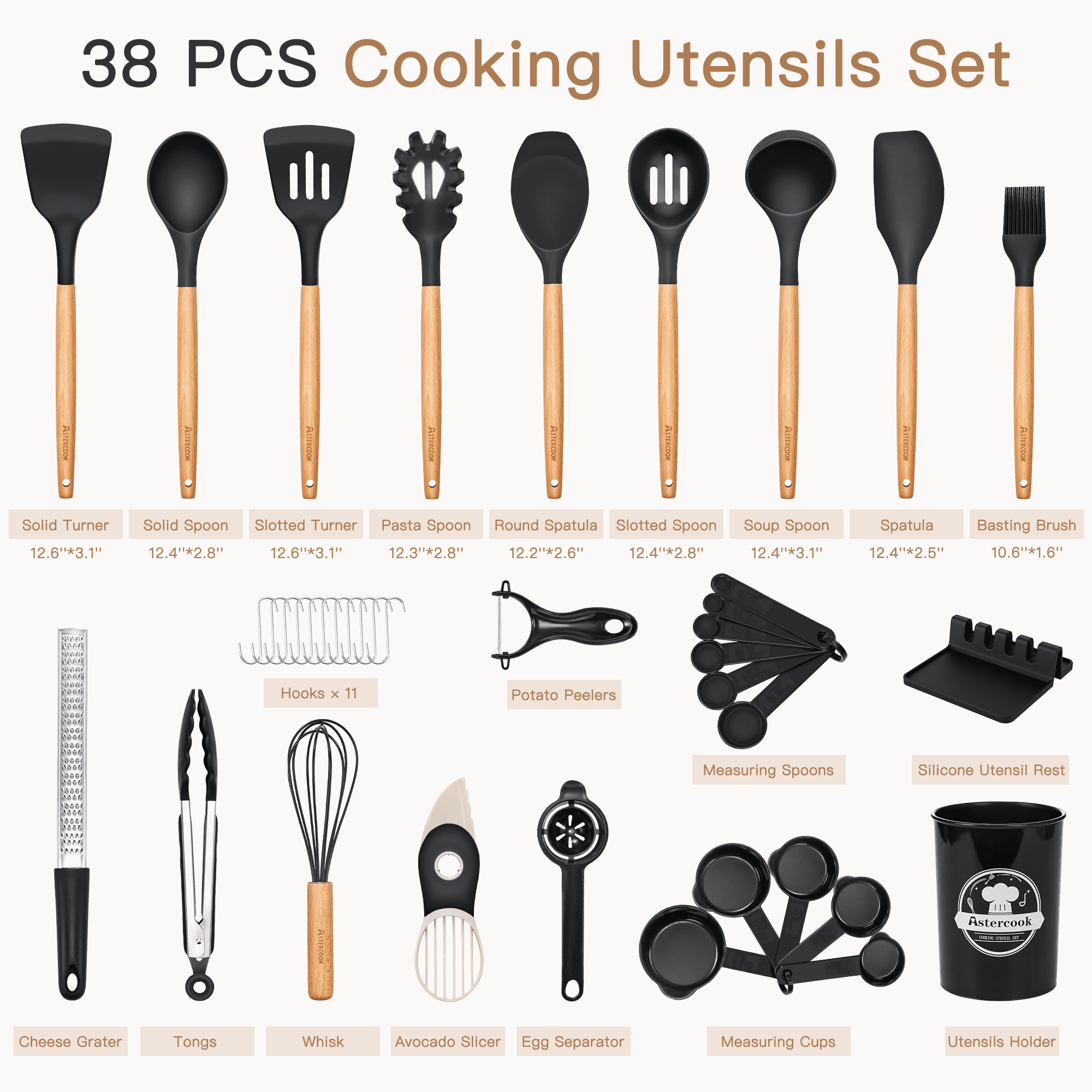 Astercook Silicone Cooking Utensils Set, 38 PCS Kitchen Utensils Set for 446°F Heat Resistant, Food Grade Utensil Set... - Image 3