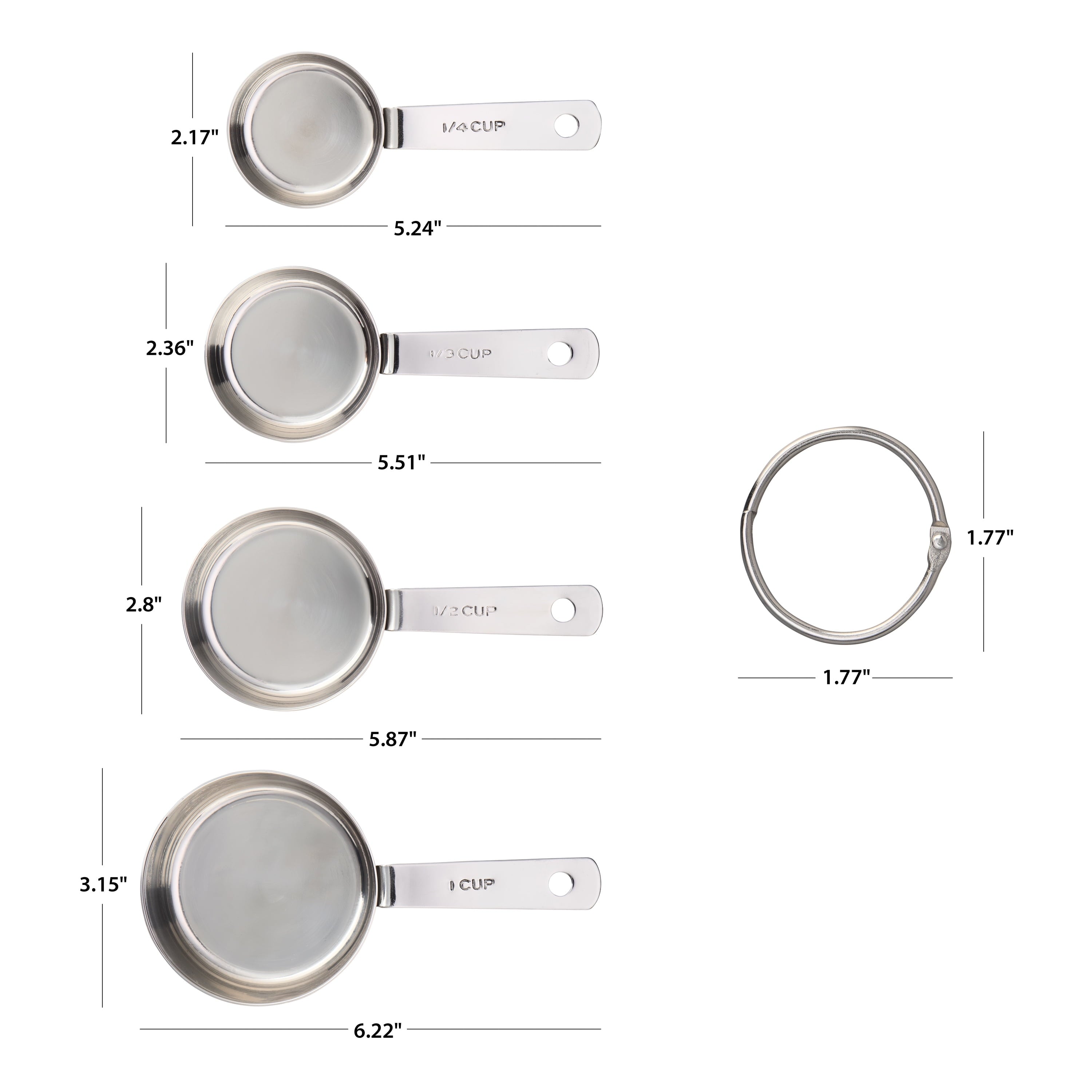 Mainstays Kitchen Stainless Steel 4-Piece Nesting Measuring Cups - Image 4