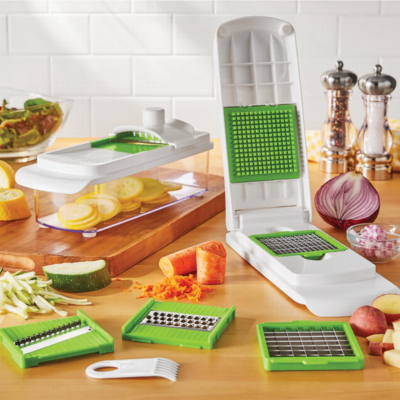 Mainstays 11 Pieces Multi-Function Nice Dicer and Mandoline, Stainless Steel, Green Glaze, 820g - Image 2