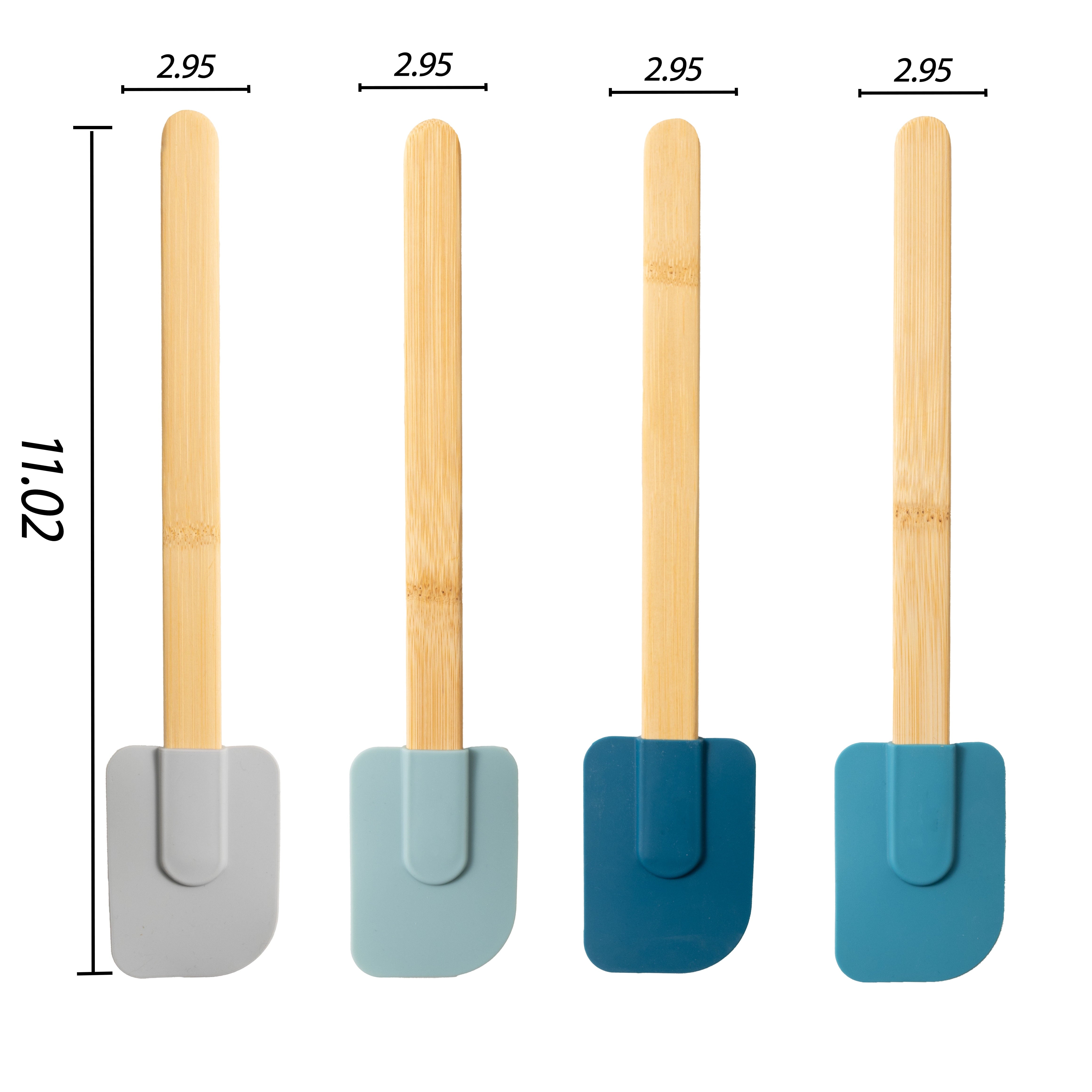 Mainstays Colorful Silicone Spatulas Set 4 with Bamboo Handles, Blue - Image 2