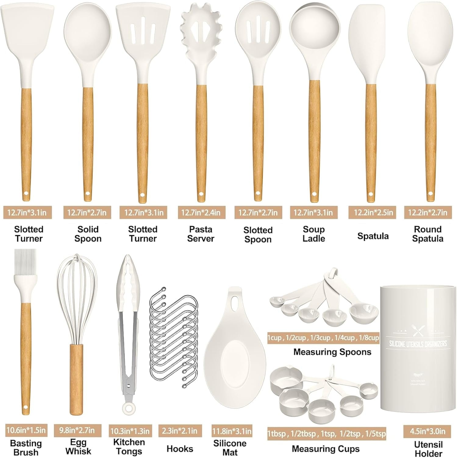 Kitchen Cooking Utensils Set, 33 pcs Non-stick Silicone Cooking Kitchen Utensils Spatula Set with Holder, Wooden Hand... - Image 4
