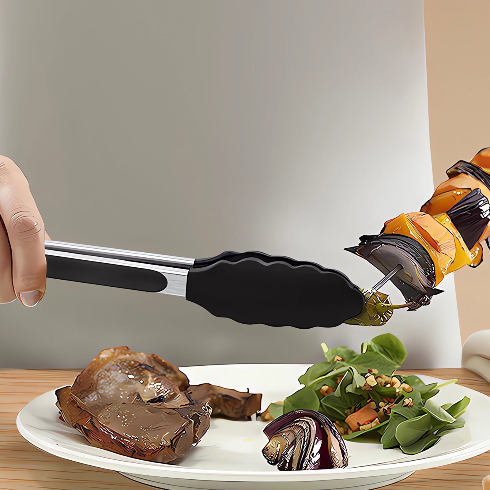 Black Silicone Cooking Utensils Set - 446°F Heat Resistant Kitchen Utensils,Turner Tongs,Spatula,Spoon,Brush,Whisk,Ki... - Image 3