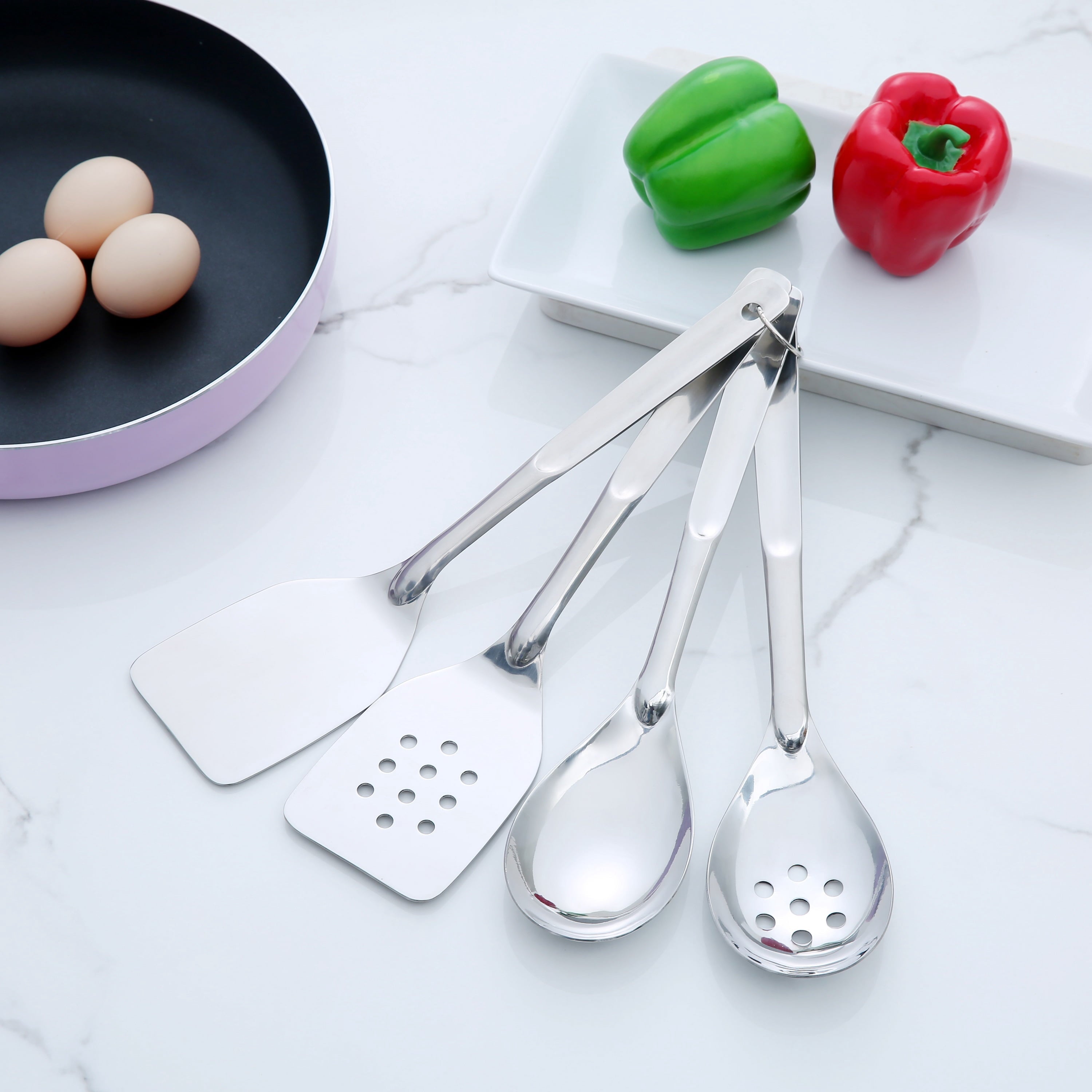 Mainstays Stainless Steel 4-Piece Utensil Set: Includes Spatula, Slotted Spatula, Spoon, and Slotted Spoon - Image 2