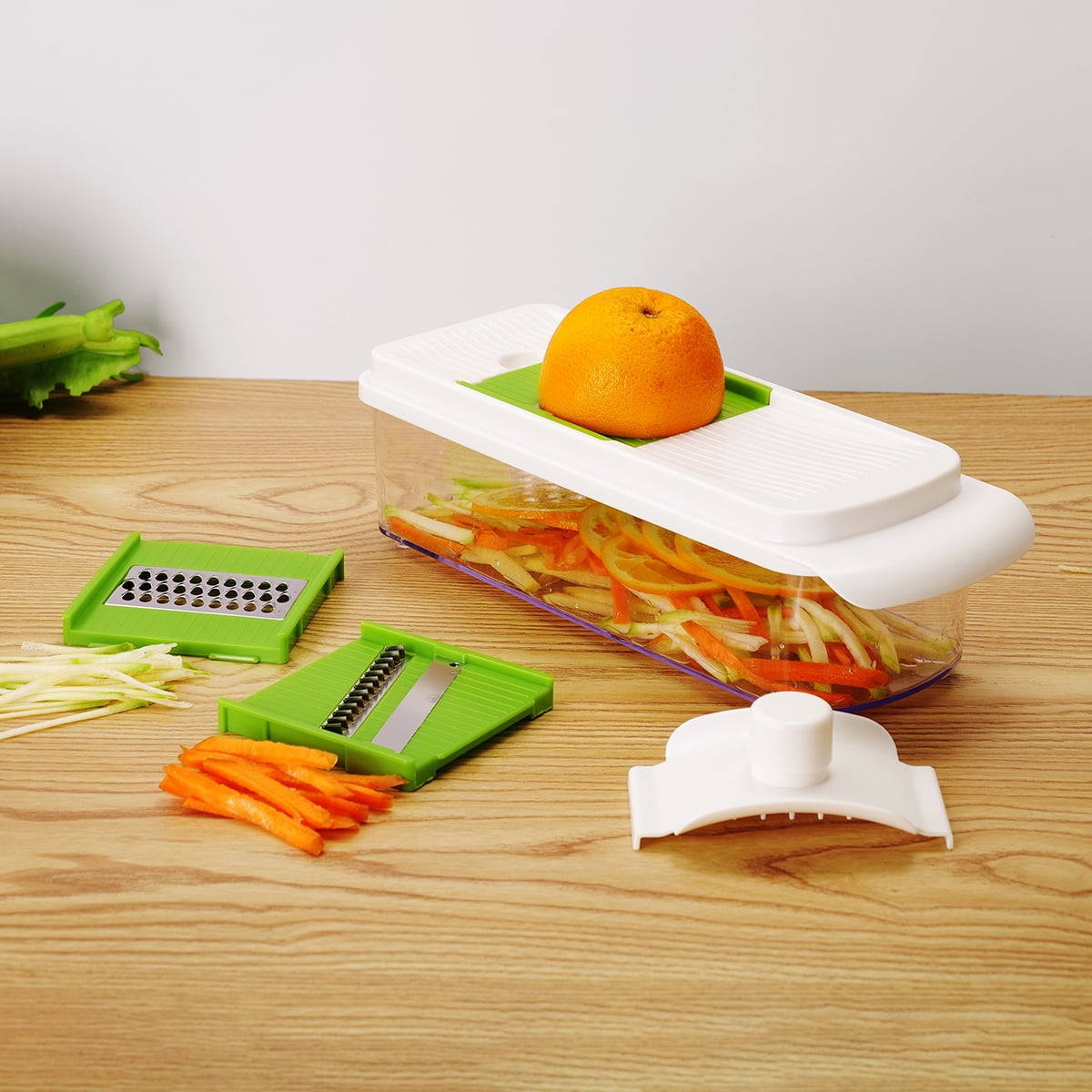 Mainstays 11 Pieces Multi-Function Nice Dicer and Mandoline, Stainless Steel, Green Glaze, 820g - Image 4