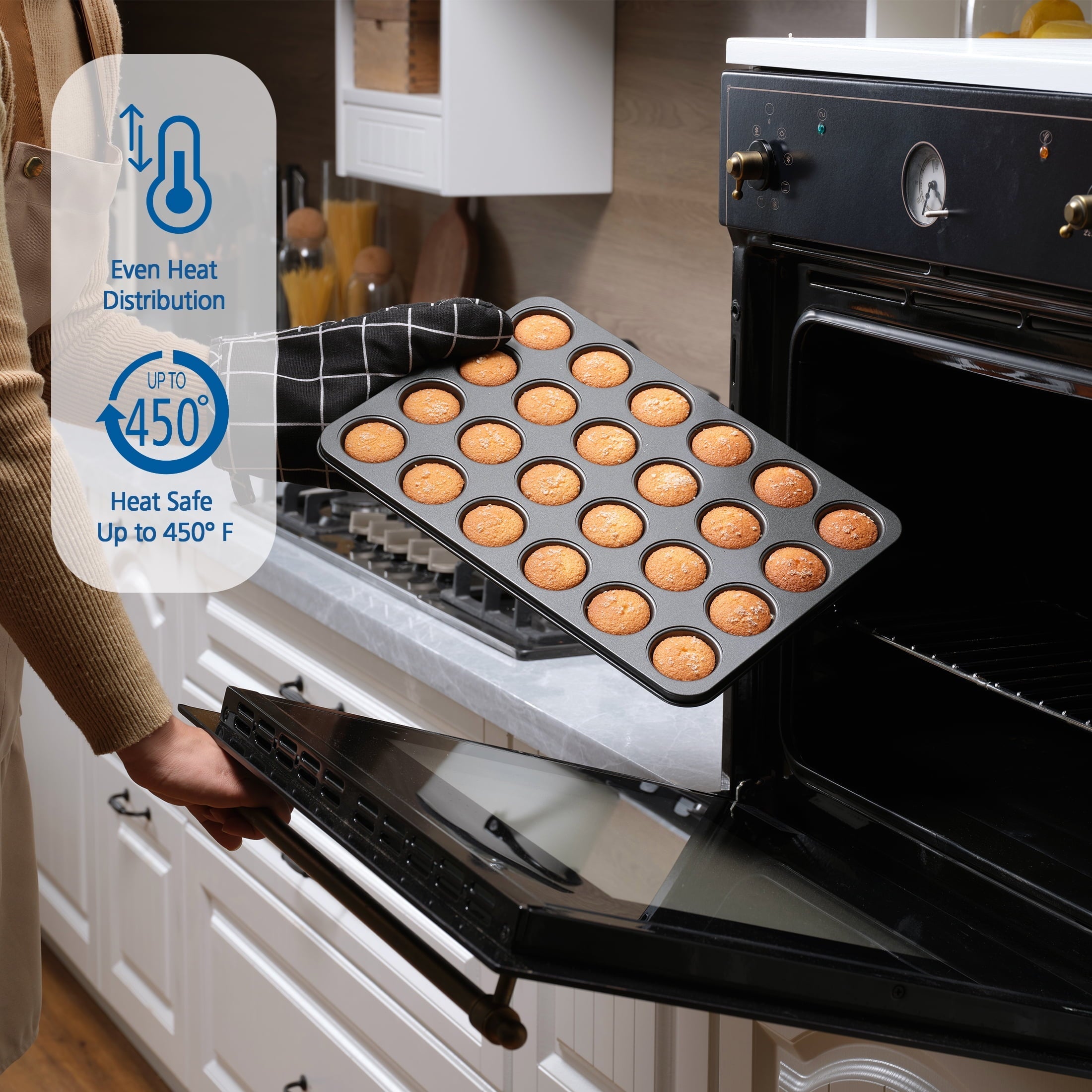 Mainstays 24 Cavity Mini Muffin Pan, Non-Stick Bakeware,1.8 inch Diameter Cups,Gray,Carbon Steel - Image 2